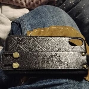 Hermes Black Geometric Leather Phone Case